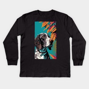 German Shorthair Pointer Dog Vibrant Tropical Flower Tall Retro Vintage Digital Pop Art Portrait 3 Kids Long Sleeve T-Shirt